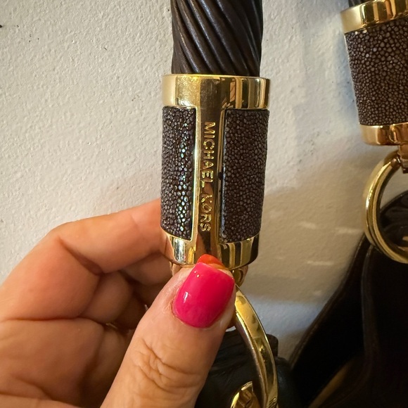 Michael Kors Brown and Gold Hobo Bag with Leather Handles - Picture 3 of 7